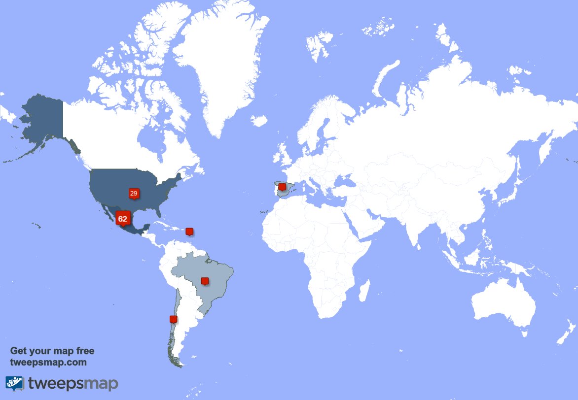 Mis seguidores viven en México(61%),Estados Unidos(29%),Guadeloupe(2%) y más tweepsmap.com/!encuentroguad…