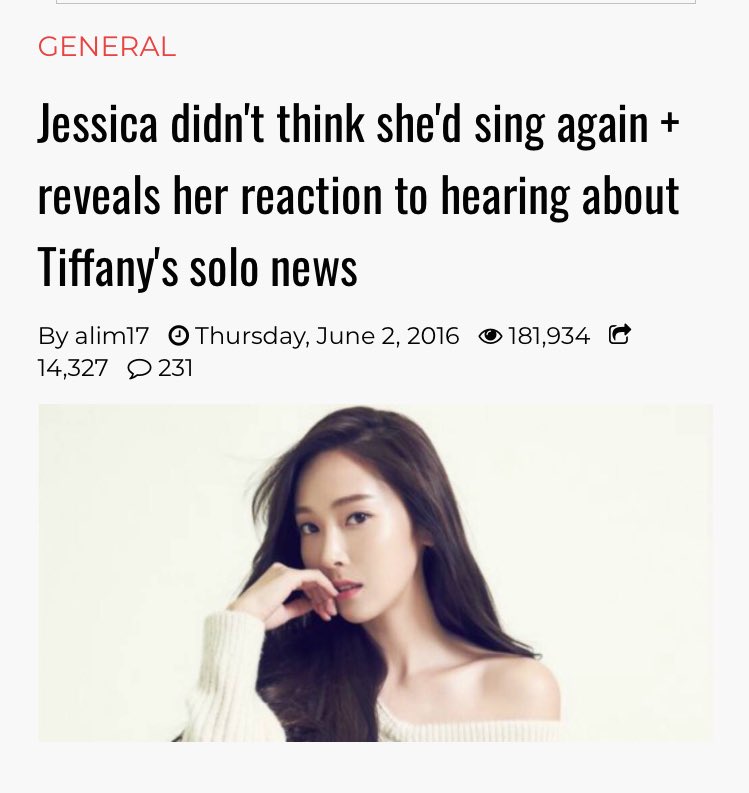 example 1: jessica and tiffanywhen asked about debuting around the same time as tiffany, jessica reportedly said “why? of all people?” angering many fans https://www.allkpop.com/article/2016/06/jessica-didnt-think-shed-sing-again-reveals-her-reaction-to-hearing-about-tiffanys-solo-news#_=_