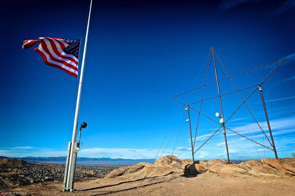 CastleRockFF's tweet photo. CRFD has maintained the star on top of the rock for decades. Today, we pay tribute to Deputy Zack Parrish by changing the horizontal bulbs from white to blue to create a “Thin Blue Line”. @dcsheriff @9NEWS @DenverChannel @CBSDenver @KyleClark @DA18th @NickLuceydotcom @KDVR https://t.co/k1b0AES7bH