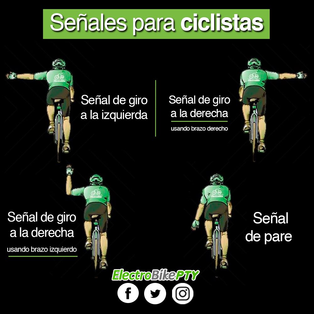 Al momento de conducir tu ElectroBike, no olvides aplicar las señales para ciclistas. ¡Cuídate! 💪🏼🚴🏼🚴🏻‍♀️🇵🇦✔️
#PTY #Panamá #Bicicletas
