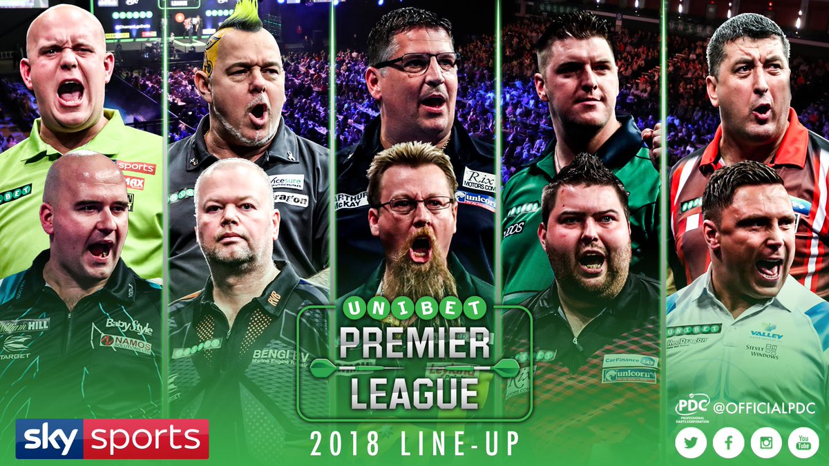 OfficialPDC's tweet image. HERE IT IS!

The 2018 @unibet Premier League of Darts line-up... 

#LoveTheDarts #Unibet180