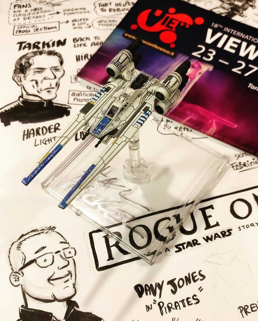 SpaceChili's tweet photo. REPOST
One of my best moments of my 2017: meeting, interviewing and drawing @halhickel, #VFX supervisor of #RogueOne during #view2017.
Here you can see my U-Wing model, from the X-Wing game, signed by Hal on my #graphicrecording of his speech.
Totally… https://t.co/KutELRjauE https://t.co/Ct8UQscDBC