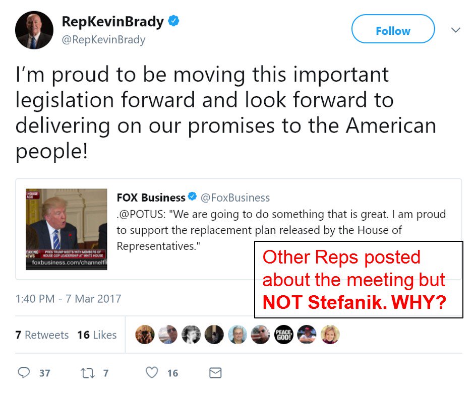 NY21Watchdog's tweet photo. 3/3
…&amp; why didn’t we know about Stefanik’s healthcare mtg w/Trump on 3/7/17?

Mtg w/President about a HUGE piece of legislation is A BIG DEAL.

It’s on Trump’s schedule but not Stefanik’s.

Other reps proudly posted about it but not Stefanik.

Don’t WE DESERVE TO KNOW ABOUT IT?? https://t.co/IDj8y039Gn