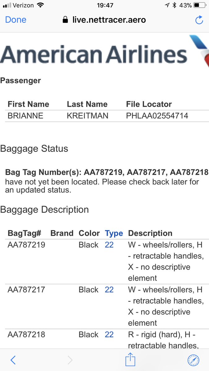 aa baggage check in online