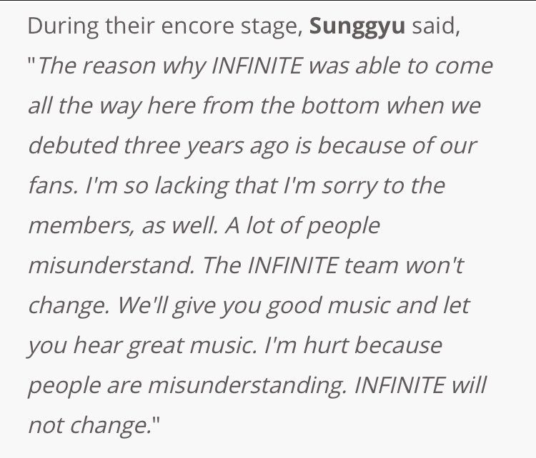 example 8: infinitethey cried bc they were assuring fans they wouldn’t change smh wyd allkpop