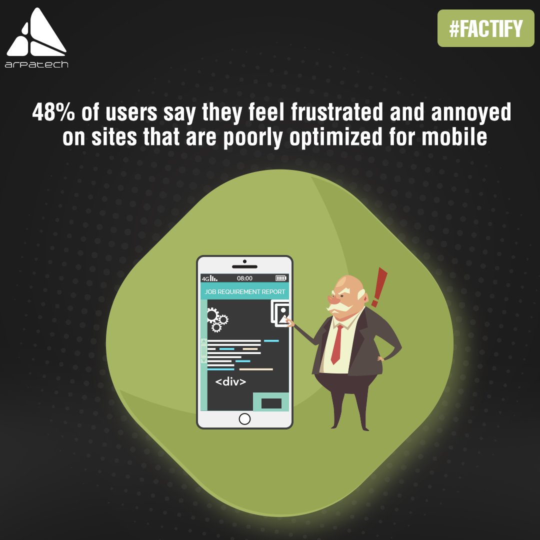 arpatech's tweet photo. Did you know?
48% users say they feel frustrated and annoyed on sites that are poorly optimized for mobile
https://t.co/5xB6lsdveD
#factify #UX #Ui #ecommerce #mobile #userexperiencedesign #uxdesign https://t.co/yL1kmwNYHp