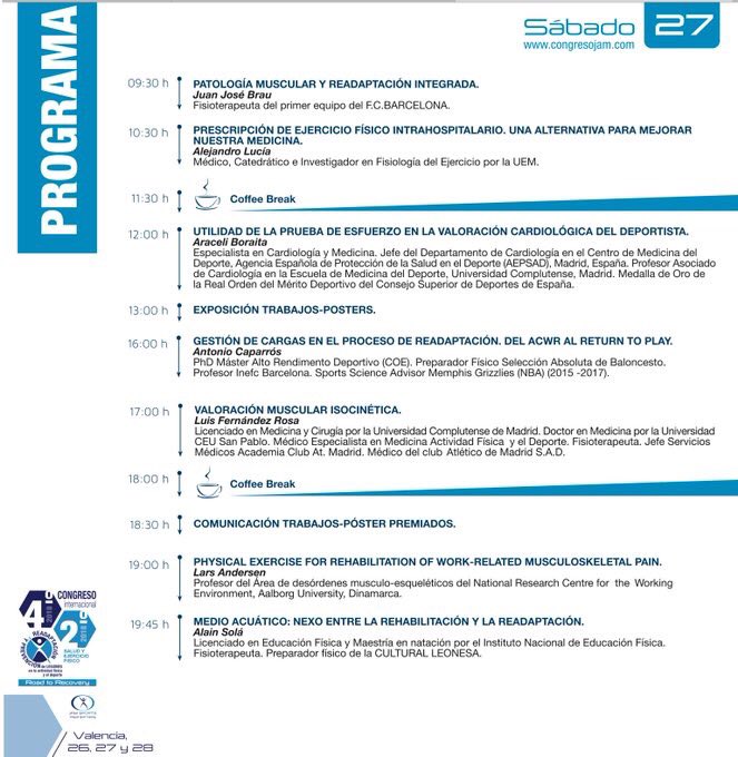 JAMSPORTS's tweet photo. Buenos días amigos y feliz año nuevo para todos . Os adjuntamos el programa del congreso que tendrá lugar en valencia los días 26,27 y 28 de enero 2018. Atentos , es la cuarta edición y viene cargada de novedades y avances increíbles . No te lo pierdas . https://t.co/rcavXZDOa1