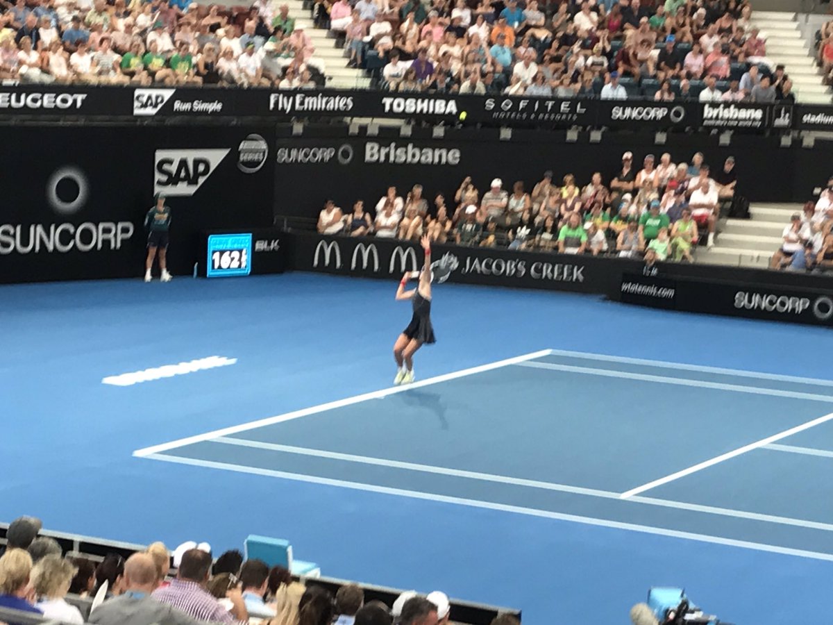 peterdosullivan's tweet image. So I decide to photograph #Muguruza serving and she serves two consecutive double faults... #BrisbaneTENnis #trophyposition
