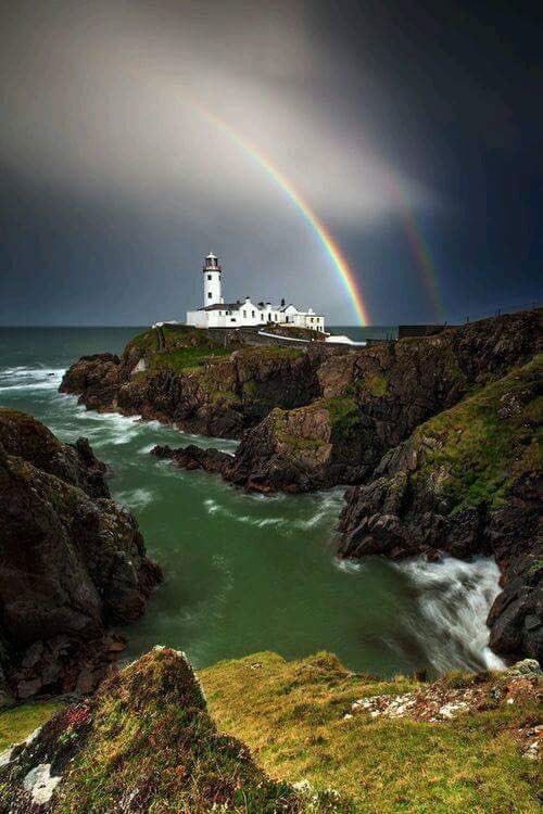 County Donegal #Ireland #rainbow #lighthouse #rocks #rockycoast #ocean #sea #Wanderlust