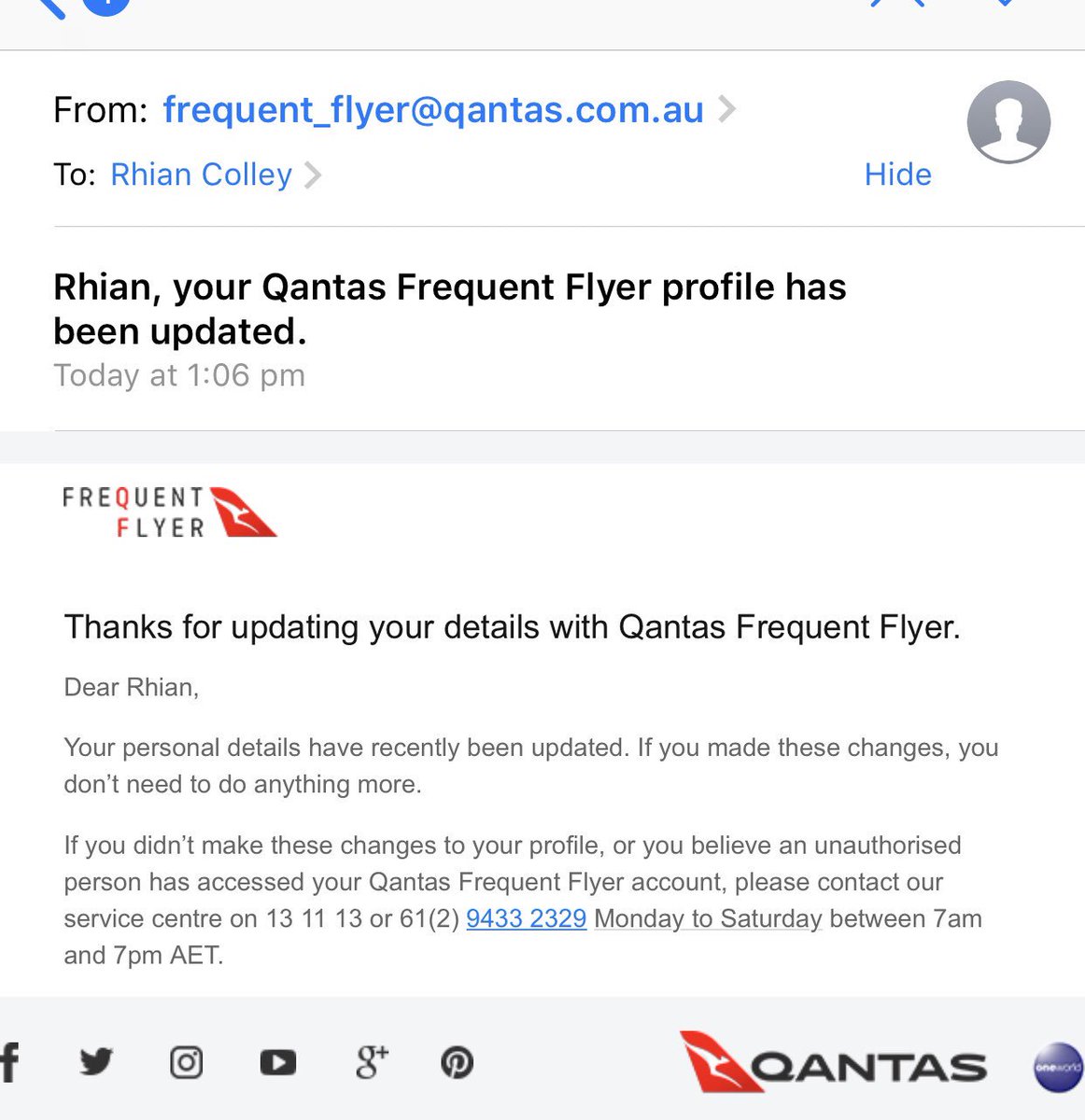 Hey <a href="/Qantas/">Qantas</a>, just a heads up, your email and texts reference the <a href="/theheraldsun/">Herald Sun</a> phone number..