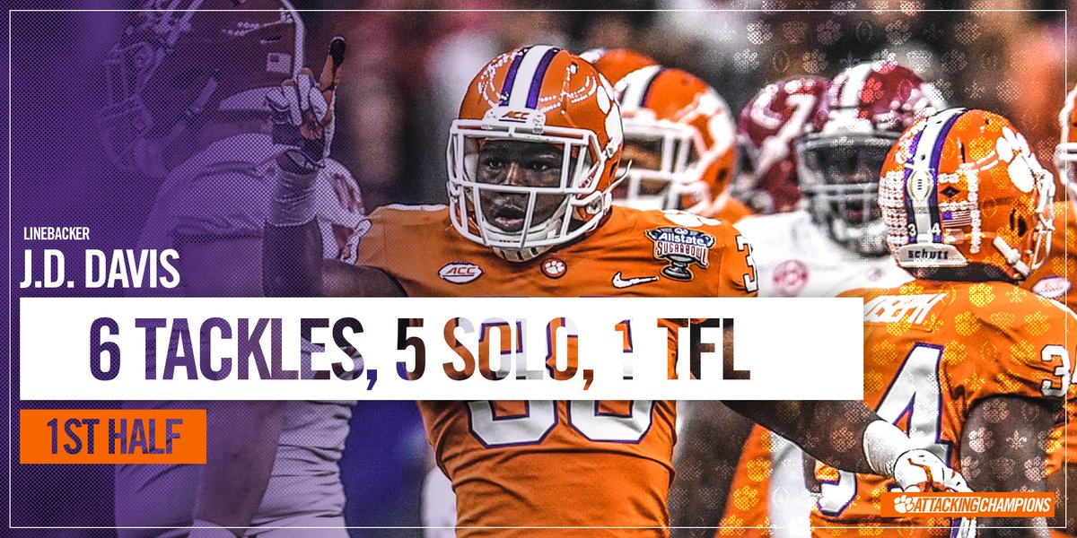 ClemsonFB's tweet photo. J.D. Davis came ready to play today. #ALLIN #CFBPlayoff https://t.co/6j8amkmrR6
