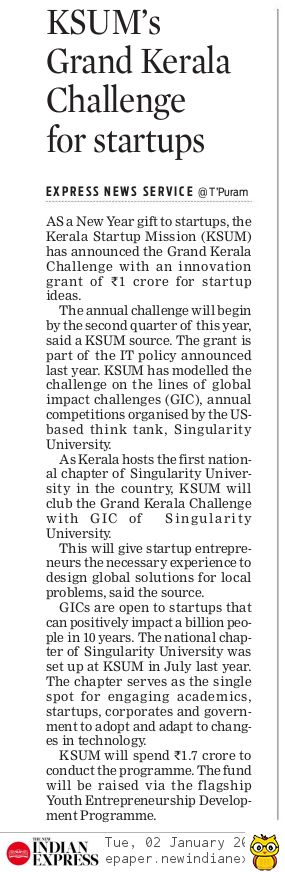 #Kerala <a href="/startup_mission/">Kerala Startup Mission</a>  announced 'Grand Kerala Challenge' for #startups with a grant of ₹1Cr.