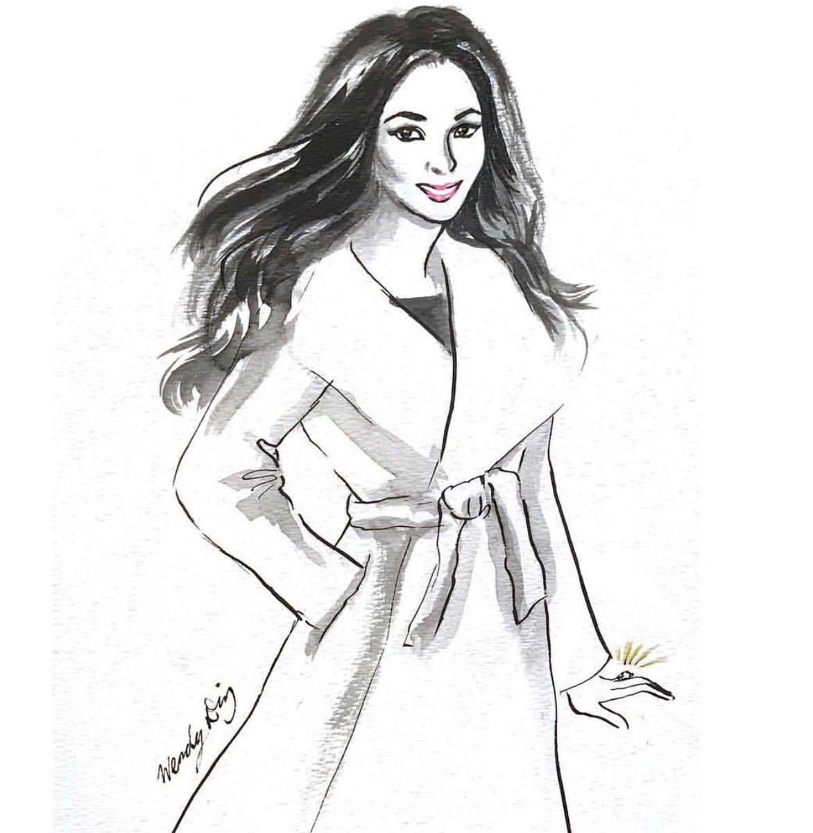 wendyding's tweet photo. A bit late but I'm so excited for the royal wedding! Love that @meghanmarkle wore Canadian brand @LINEthelabel to announce her engagement! #fashionsketch #fashionillustration #inksketch #canadianfashion #illustration #royalwedding #MeghanMarkle #torontoillustrator https://t.co/LXw01aLNrX