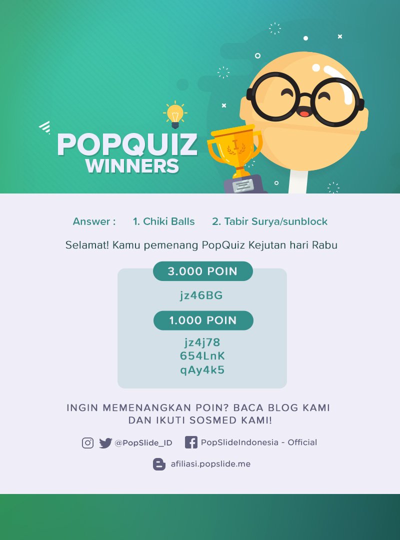 PopSlide_ID's tweet photo. 🏆Selamat siang, PopSliders! Ini dia pemenang PopQuiz kejutan hari Sabtu kemarin! 😀Mohon tunggu 1x24 untuk poinnya masuk ke akunmu ya! 

Mau menangin poin? Simak kuis kami di IG nanti siang! 😜https://t.co/KqYe20bQH5 https://t.co/AfwS6wipWh