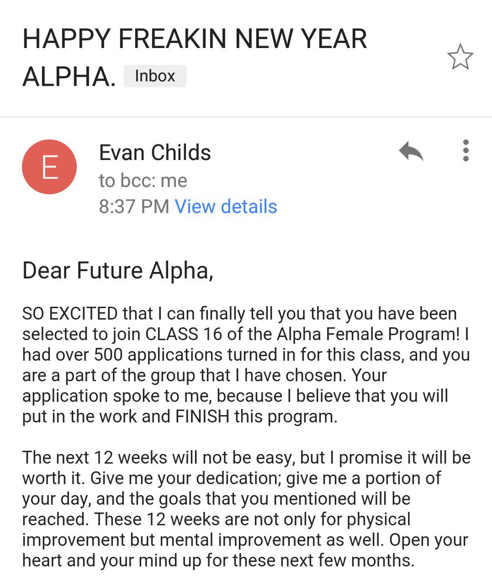 MeganBudway's tweet image. I was chosen out of tons of applicants to be a part of Evan Childs Alpha Female Class 16!!! I am SO stoked to get started on her program 💪

She is such a huge inspiration to women everywhere. I literally can't believe this!! #AlphaFemale #Class16