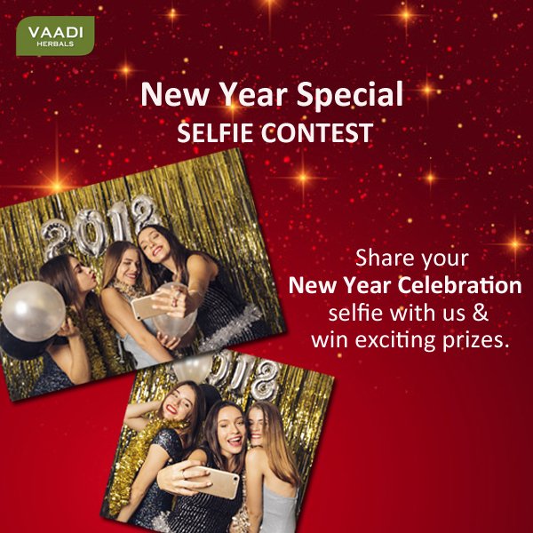 vaadiherbal's tweet photo. As everyone is ready to welcome 2018, we bring a #NewYearCelebration #SelfieContest for you all. Share with us your new year celebration selfie and you could win exciting prizes from Vaadi! Don't forget to tag your 5 friends and share this post on your timeline. #ContestAlert https://t.co/HZ3sbCbnPP