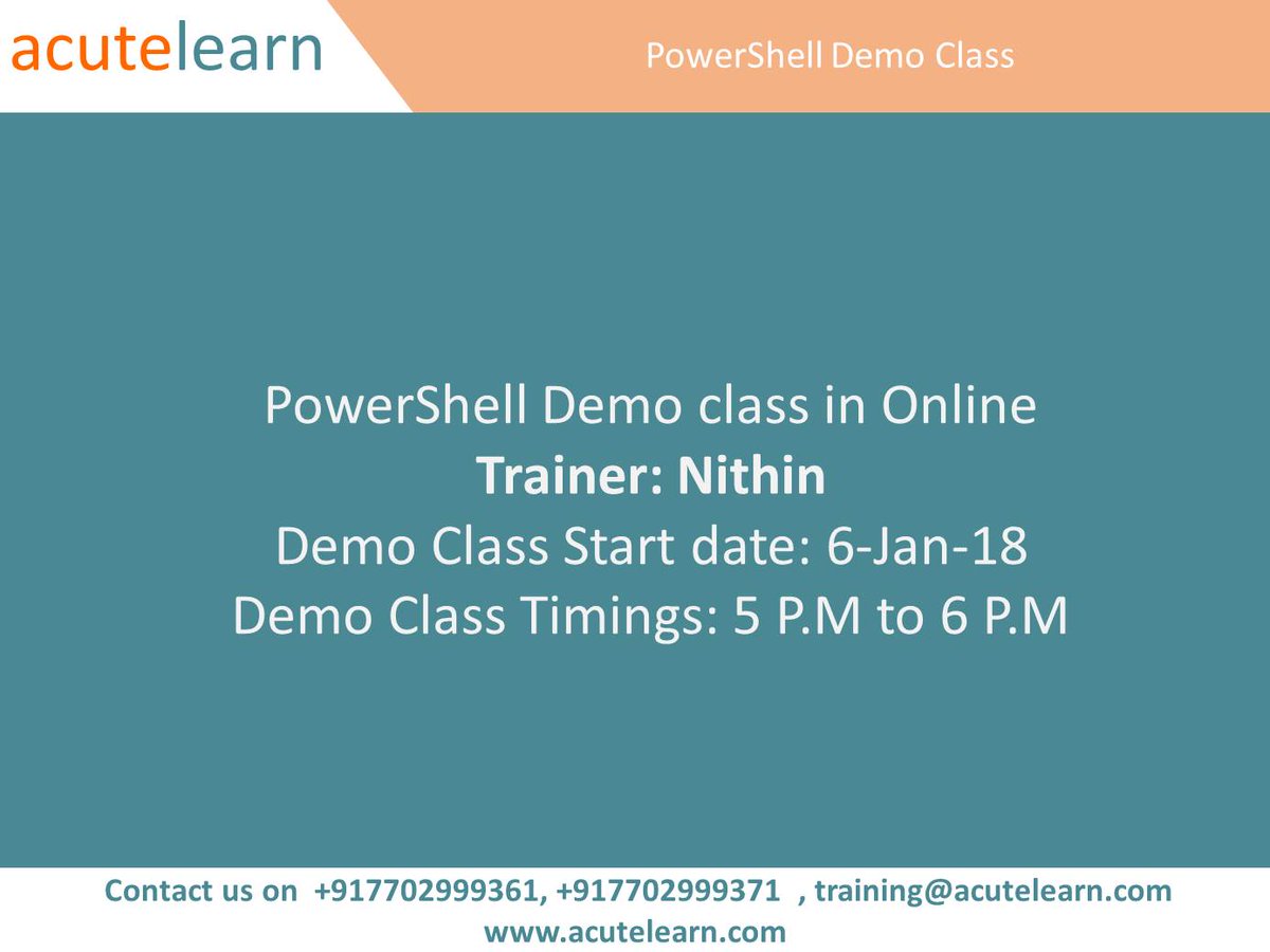 acutelearntech's tweet image. Acutelearn Technologies Training Institute in Hyderabad, We offer the best training in trending technologies to professional and students.
PowerShell course content link: acutelearn.com/Courses/Window…