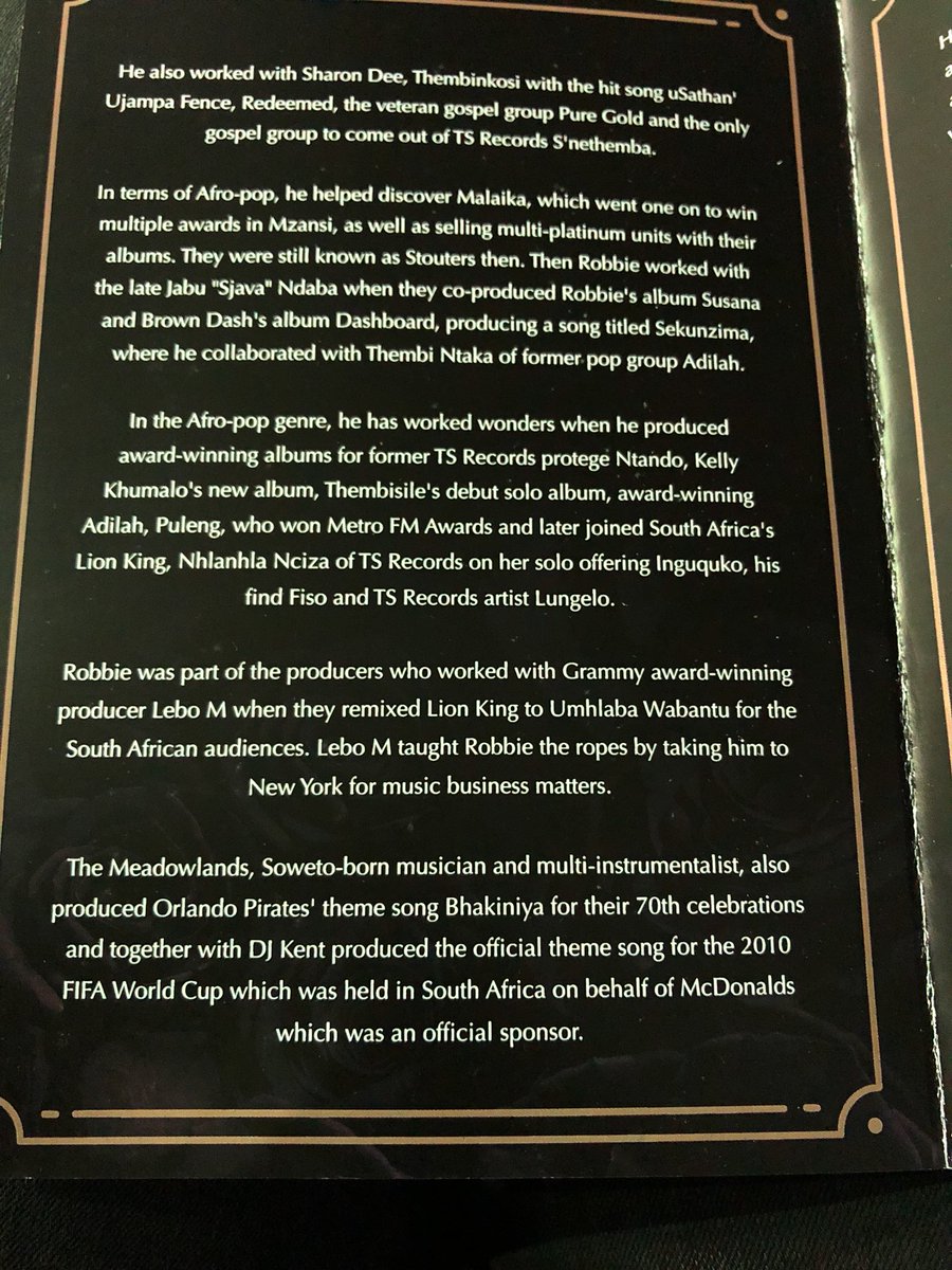 slikouron's tweet photo. Apologies if I read the obituary too fast but we were already late. Because it’s key you know about this man’s  genius please make the time to read it at your pace. :) #RIPRobbieMalinga https://t.co/5P7IxkfvkR
