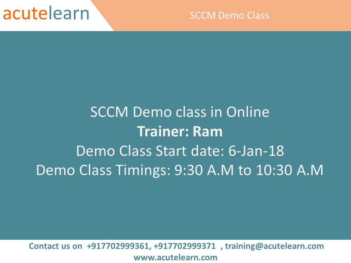 acutelearntech's tweet image. Acutelearn Technologies is one of Best SCCM Training Institute in Hyderabad, which covers Course 10748C: Planning and Deploying System 
Center 2012 Configuration Manager, and addresses the certification Exam 70-243 Administering and Deploying System Centre 2012 Configuration