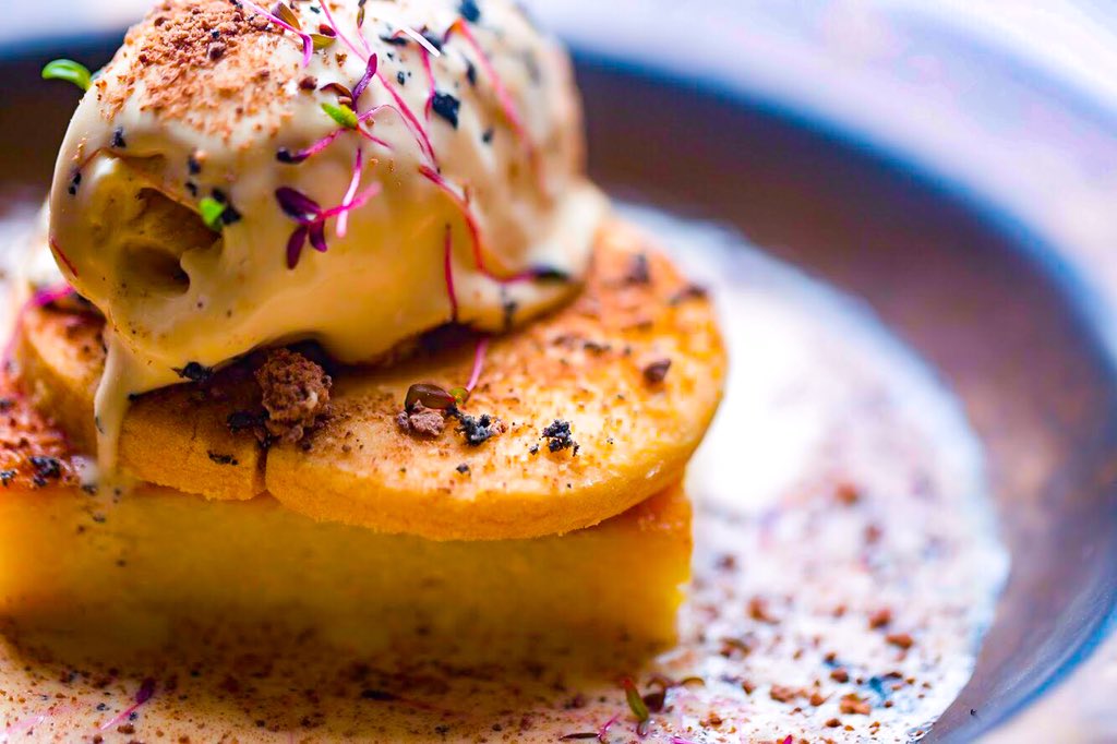 LIMABKC's tweet photo. Sinfully delicious down to the last bite! 🍮🥄

Yucca cake with miso caramel semi fredo &amp; orange sable.

#LIMABKC #TastyTuesday #Dessert https://t.co/uxUiItgRWL