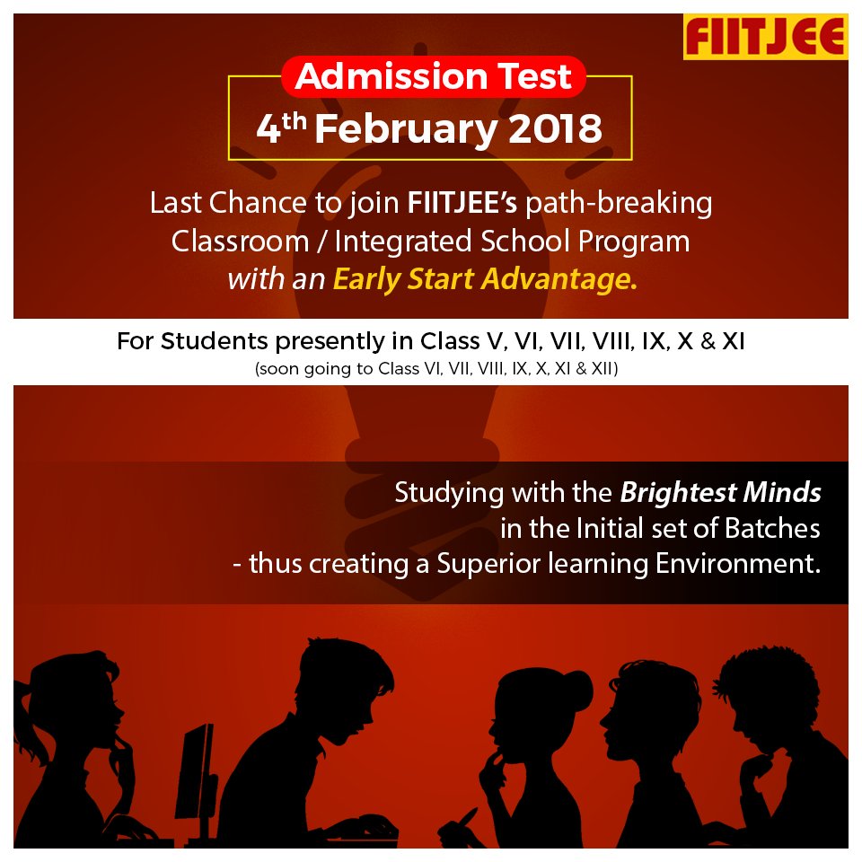 fiitjeesouthdel's tweet photo. Last Chance to join FIITJEE’s path-breaking
#Classroom / #IntegratedSchoolProgram with an #EarlyStart Advantage. Studying with the #brightestminds in the initial set of #batches- thus creating a #superior #learningenvironment. Register now @ https://t.co/EcMHUS1w7t https://t.co/6sCfJLjV3F