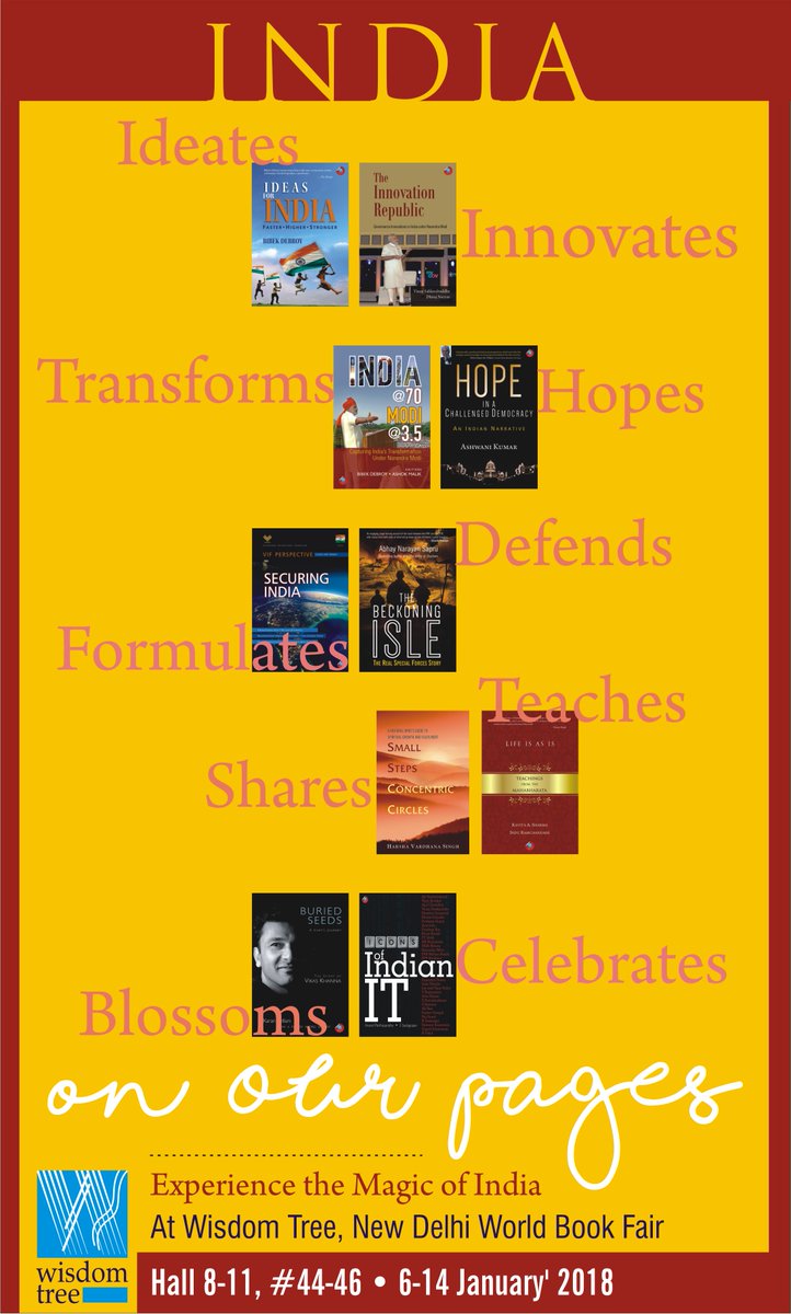 wisdomtree's tweet photo. Experience the magic of India and some of her greatest minds at #WisdomTree , #44-46, Hall 8-11, #NewDelhi #worldbookfair between 6 and 14 January. #books #booklovers #literature #GiftBooksAsBouquets https://t.co/bppgTT969u