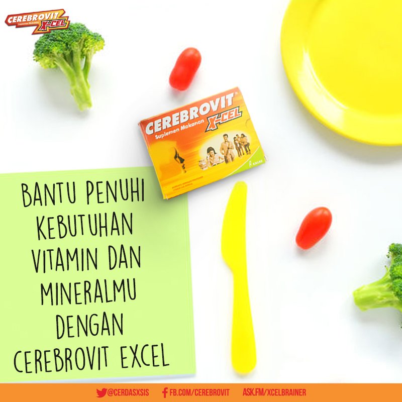 Agar nutrisi terserap dengan baik, jangan lupa minum multivitamin Cerebrovit X-Cel. Dua kali sehari ya, Xcelbariners!