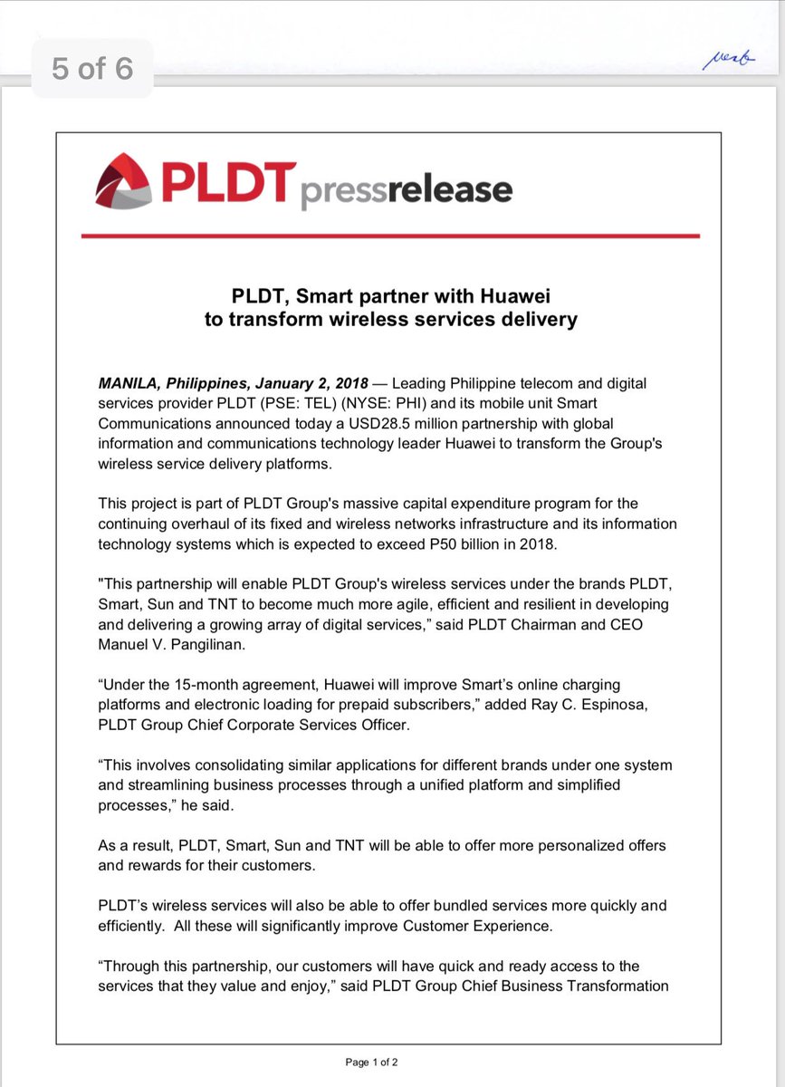 josebimbosantos's tweet photo. PLDT-Smart inks P1.4 billion deal with Huawei “to transform the group’s wireless service delivery platforms” @News5AKSYON @bloombergtvph https://t.co/UUqdbaGpi0