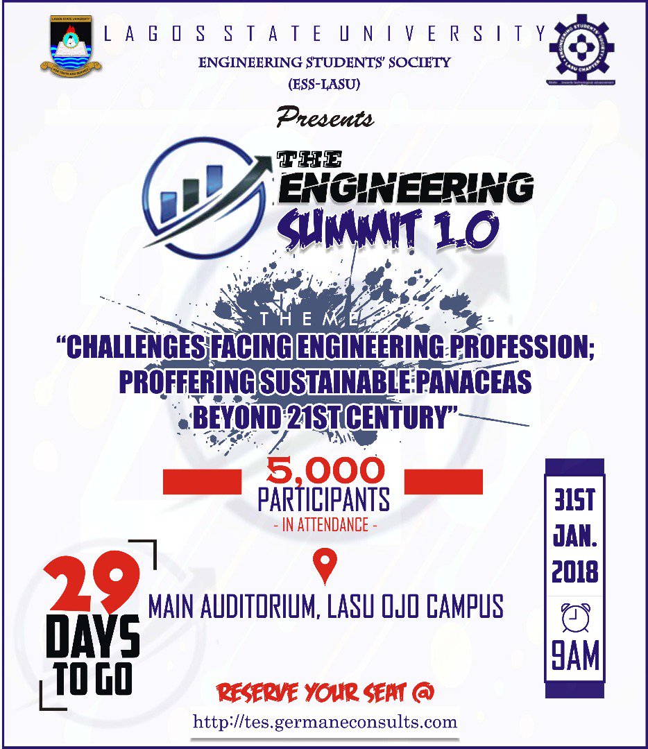 afritechseries's tweet photo. Still doubting your presence?
You shouldnt!
#29DaysToGo
#TheEngineeringSummit1.0
#January31st
#LASUMainAuditorium
#TES1.0
Register via https://t.co/FdYq9Hd47S
@IntEngineering
@LASUCIPPR
@engipolity
@myengineers
@nimeche
@FirstBankngr https://t.co/ogVU08wC5o