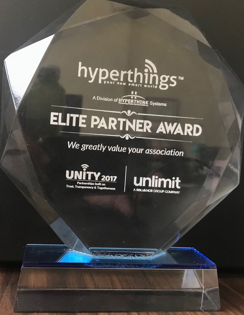 thingshyper's tweet photo. HyperThings participated in the Unlimit partner event,Unity 2017 and received the "Elite partner award".  HyperThings and UnlimitReliance associate in the IOT space building solutions for Industries and Smart cities https://t.co/tw8b18anBd
