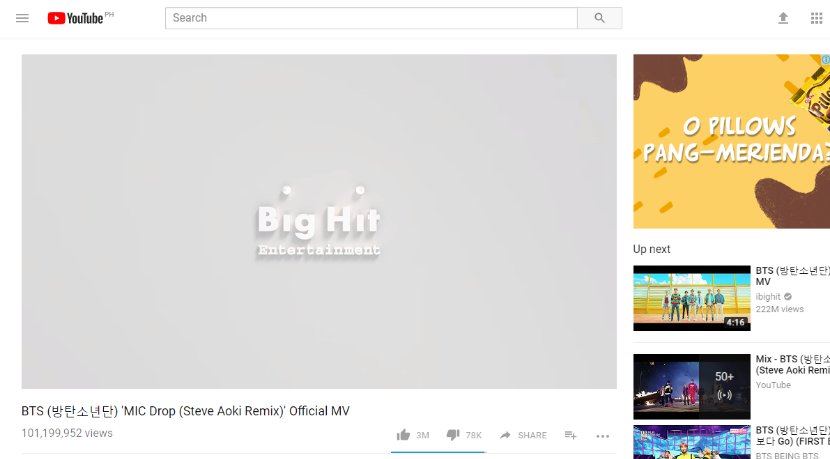 BTS_dream97's tweet photo. #BTS Mic Drop MV already surprassed 100M+ views on YouTube 🎇🎆
#MICDrop100M #MicDropRemix100M https://t.co/kiFrDurZtm