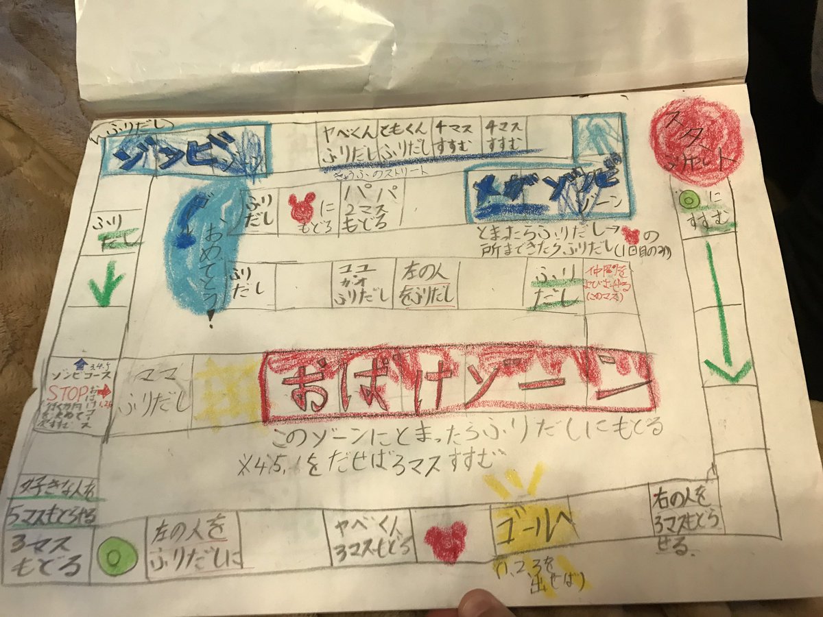 しーげる 少女漫画編集者 新年は 毎年恒例の書き初めからの うちの実家コース 最近のうちの子供たちのブームは 自作すごろく 何とかして上がれなくするのが楽しいらしいw