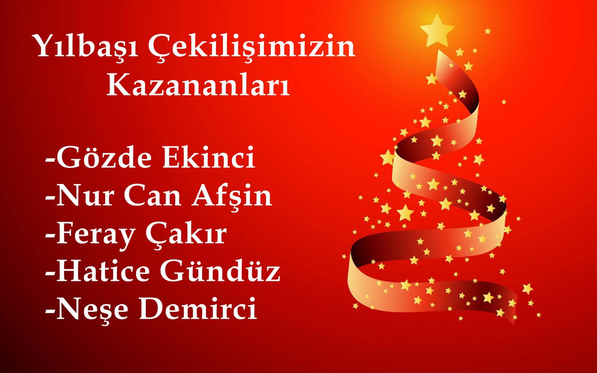 YILBAŞI ÇEKİLİŞİMİZ SONUÇLANDI!!
Kazanan talihlilerimiz Gözde Ekinci, Nur Can Afşin, <a href="/CakirFeray/">feray çakır</a>, <a href="/hat_ice22/">HaticeGndzz</a> ve Neşe Demirci olmuştur.
Katılan Herkese Sonsuz Teşekkürler! 
Herkese iyi yıllar dileriz!