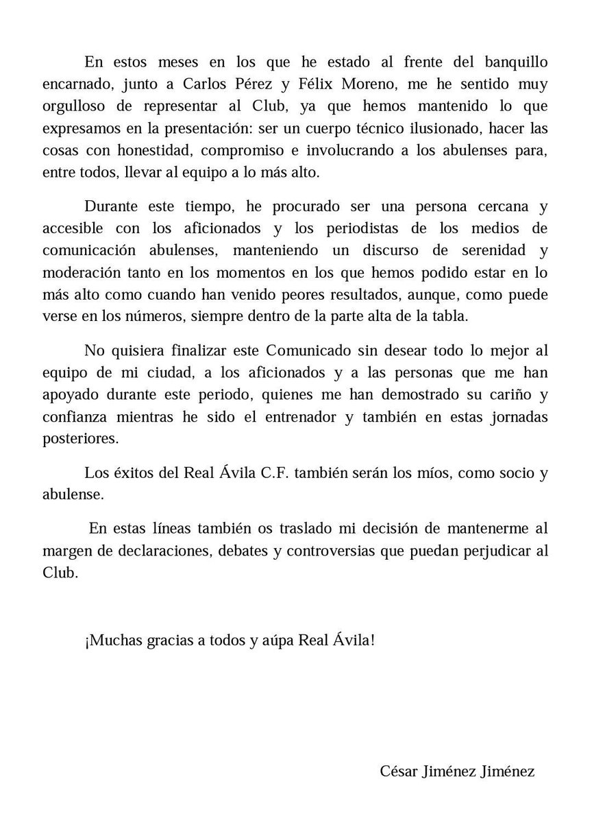 CesarCjj24's tweet photo. Comunicado sobre el Real Avila C.F. Muchas gracias a todos por el apoyo. https://t.co/eS3aLrRMrK