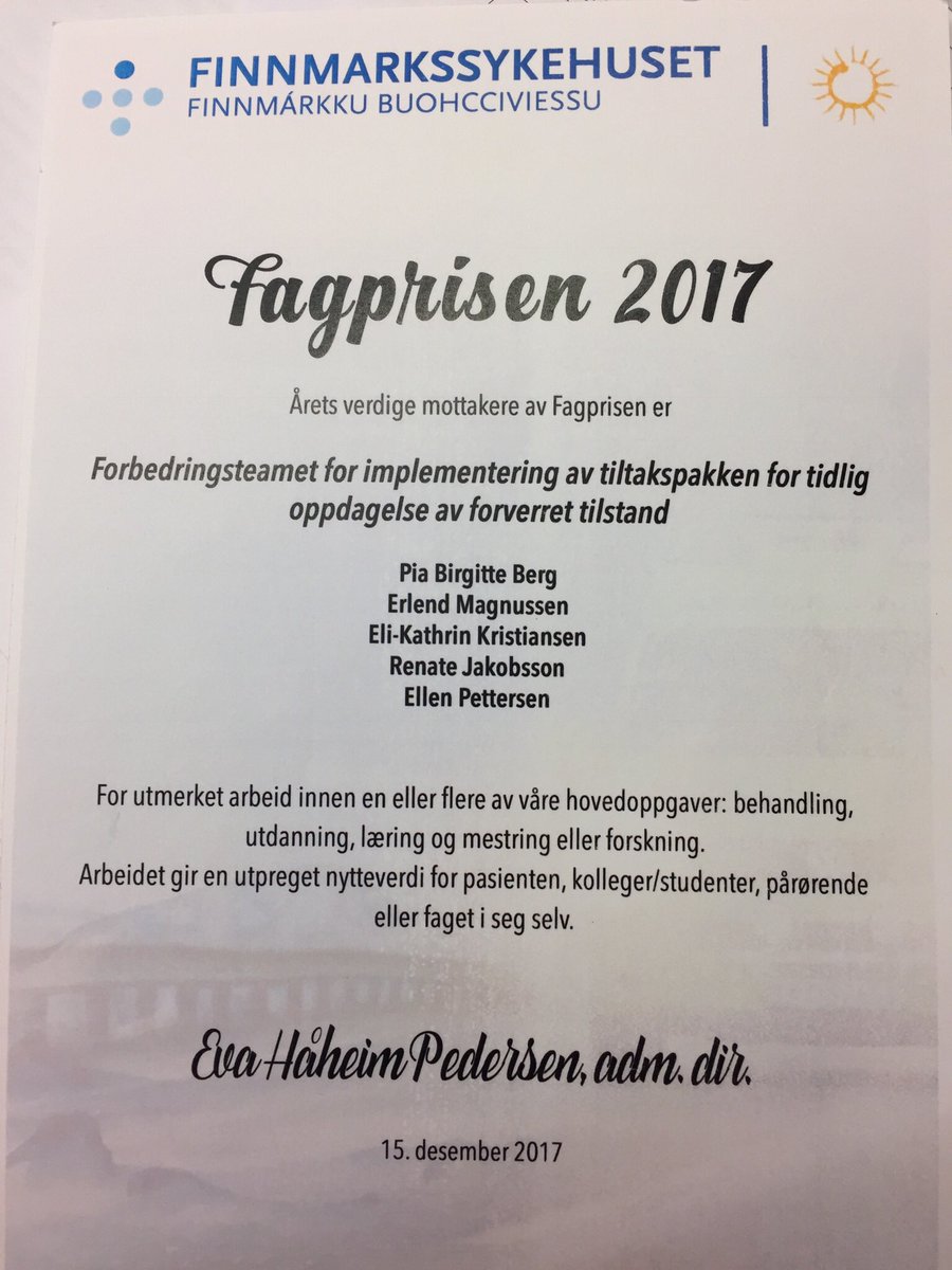 Et av høydepunktene i 2017, Som jeg tar med som motivasjon inn i 2018 for å løfte pasientsikkerheten til nye høyder 😁 #itryggehender #pasientsikkerhet #QI #FA #lovemyjob #motivation #fagprisen #jobbepå #HappyNewYear <a href="/Finnmarksykehus/">Finnmarkssykehuset</a>