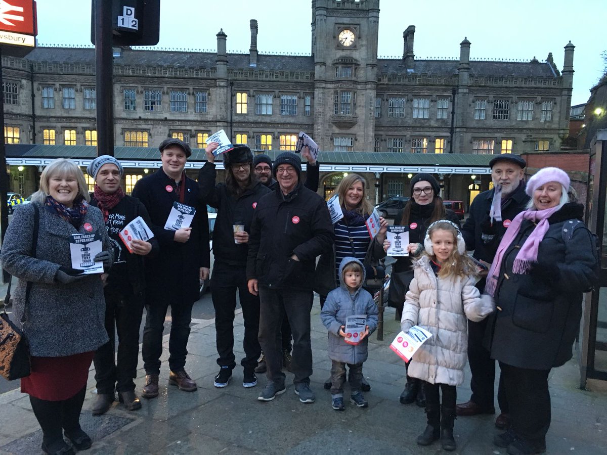 ShrewsLabour's tweet photo. Members of Shrewsbury Labour braving the chill early this morning to campaign against Tory-led rail fare hikes @ShropshireStar  @shropshirelive #RailFail https://t.co/IOEklqFvNe