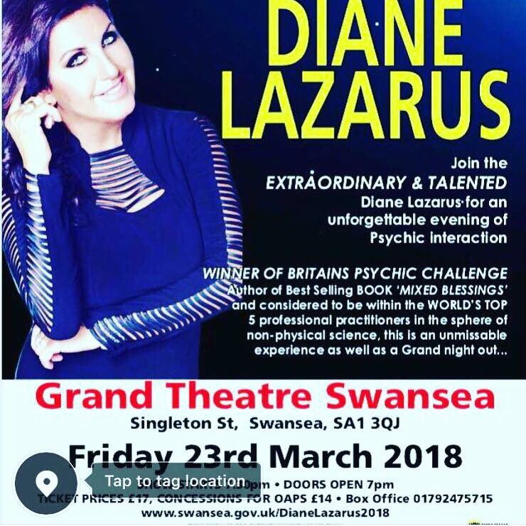 DianeLazarus's tweet photo. #Swansea #night ~out @DianeLazarus @SwanseaGrand #march23rd #call for tickets they are now on sale #funnight #wiith Audience involvement #ask Diane your Burning Question #wina Reading 🙌🏾 https://t.co/tyFSt4Ea29