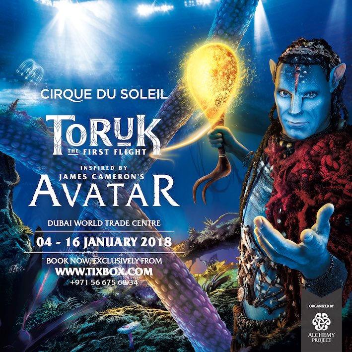 AlchemyDXB's tweet photo. Only 2 days left!!This time with the best #show #cirquedusoleil has ever produced. The unbelievable #toruk inspired by #jamescameron ‘s #avatar. From January 4 to 12 at #dubaiworldtradecenter . Get your tickets now from #Tixbox.com . Another blockbuster event by #alchemyproject https://t.co/m5iMfInISN