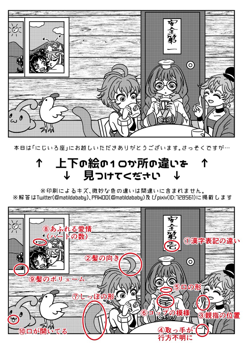 O Xrhsths まちるだべいべ Sto Twitter 間違い探しの答えです 見返してみると一ヶ所いじわるポイント 難関 があったような気もします 俺タワーイラスト