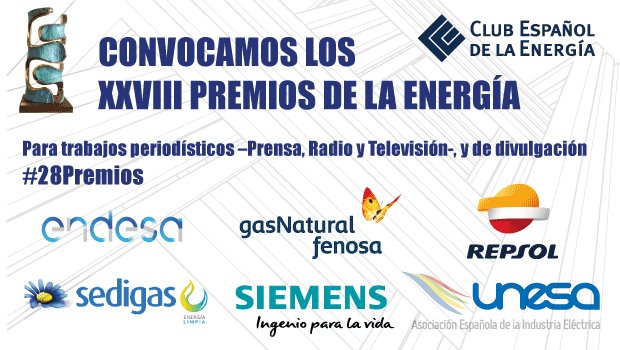 Enerclub's tweet photo. Envianos tus trabajos a los, #28Premios hasta el 23 de enero en las categorias: Energía Eléctrica @UNESA_esp  Gas @sedigas  Petróleo @Repsol  Energía: Innovación @siemens_es  Energías Renovables @Endesa nUtilización Eficiente de la Energía @GNF_es  https://t.co/z9itwyrOB3 https://t.co/kdLdK1vy87
