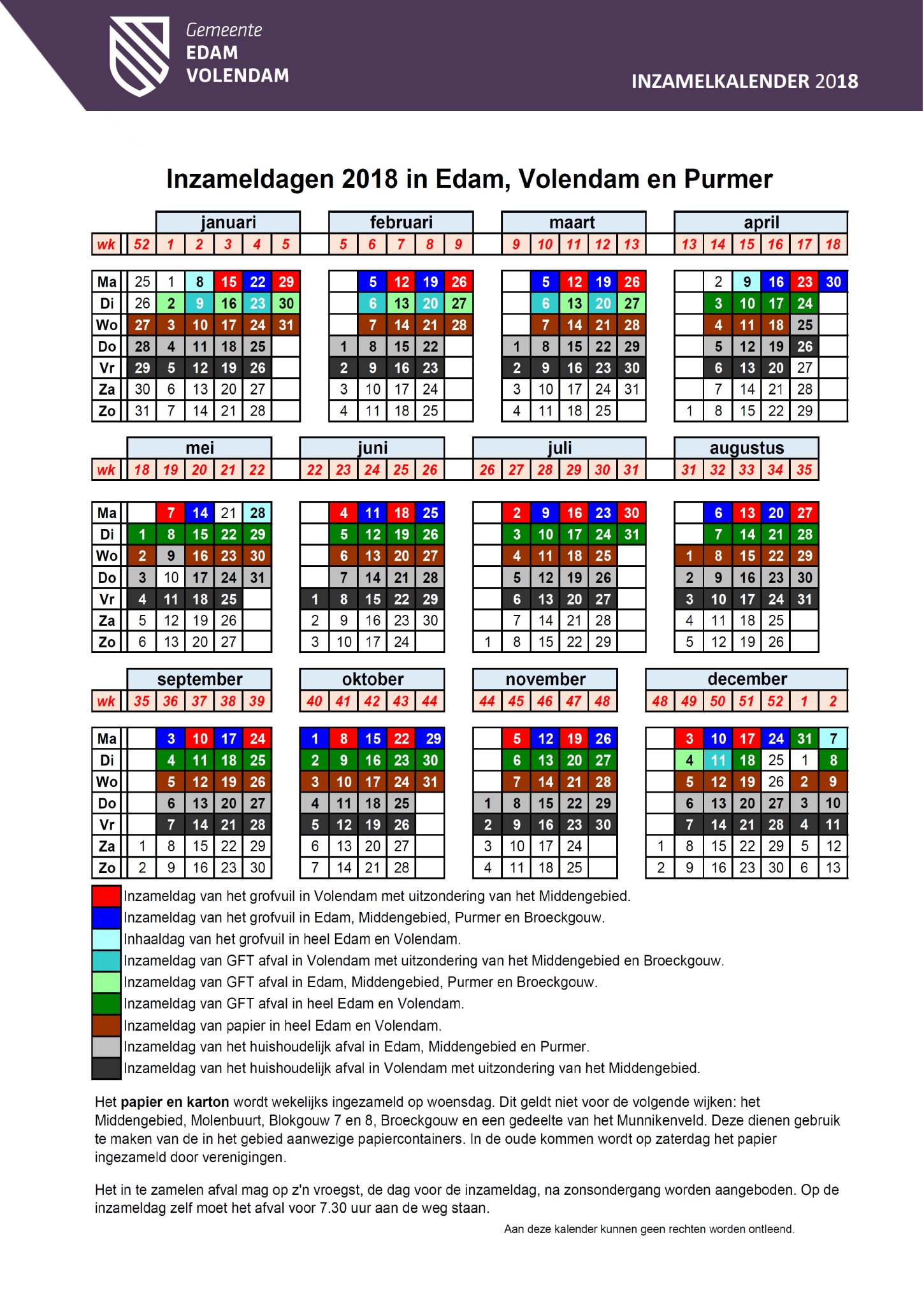 Gem. EdamVolendam on Twitter "De afval inzamelkalender 2018 valt zo snel mogelijk bij u op de