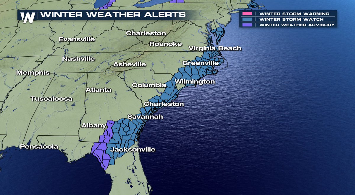WeatherNation's tweet photo. WINTER STORMS WATCH IN FLORIDA! New Winter Storm Watches have been issued from Florida to the Del Marva peninsula for Wednesday as an upcoming storm is developing. Stay tuned to WeatherNation through the day for more information. #WinterStorm https://t.co/ZqZDMU97f9