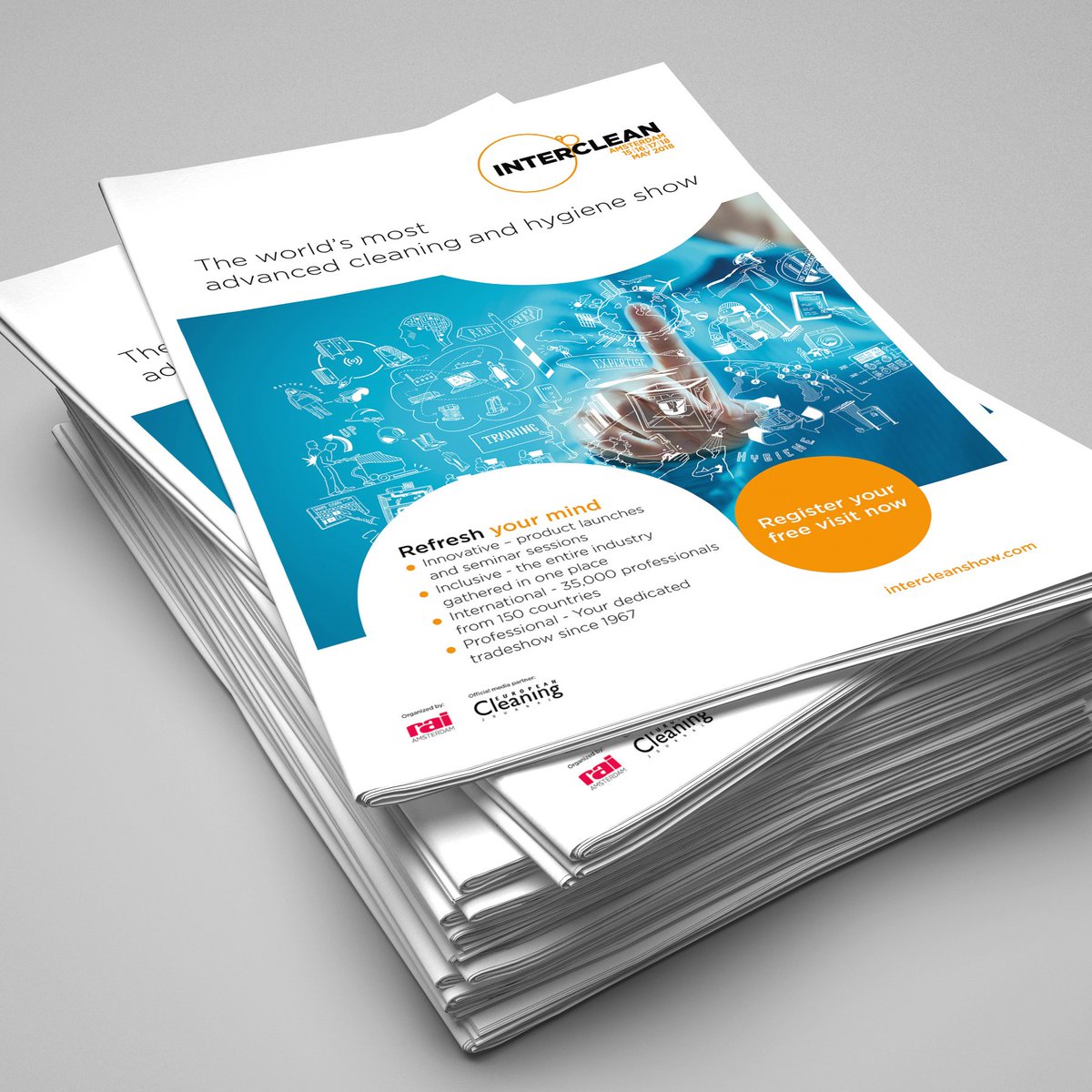 deVormCompagnie's tweet photo. Insamenwerking @raiamsterdam voor #intercleanshow huisstijl verder uitgewerkt o.a #advertentie.Een #logo alleen maakt nog geen #huisstijl. Op zoek naar een bureau dat jouw huisstijl verder uitwerkt?Komlangs voor een kop koffie (of thee)Laat je inspireren door onze kennis&amp;ervaring https://t.co/WTAmwVi2i9