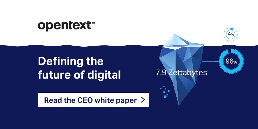 Did you know? About 96% of the world's information is behind firewalls. How will new technologies like #AI help you draw value from these large #data stores? Get answers here. share.opentext.com/S5L4