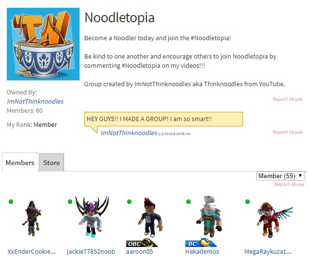 Endercookiez On Twitter It S Happened Guys Thinknoodles Made A Roblox Group You Can Join It By Going To His Profile Imnotthinknoodles And Joining It Noodletopia Https T Co I5ralw13nk - imnotthinknoodles roblox