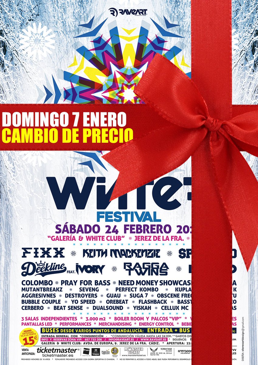 ⚠ DOMINGO CAMBIO DE PRECIO WINTER 2018 ⚠
El Sábado es el último día para aprovechar la oferta de lanzamiento de 15 €. No te lo pienses..., estos REYES... ¡¡¡REGALA WINTER!!!

🔵 VENTA ENTRADAS 15 €+GD ➡ monsterticket.es/Winter-Festiva…

INFO-LINE VIP: 657 733 208