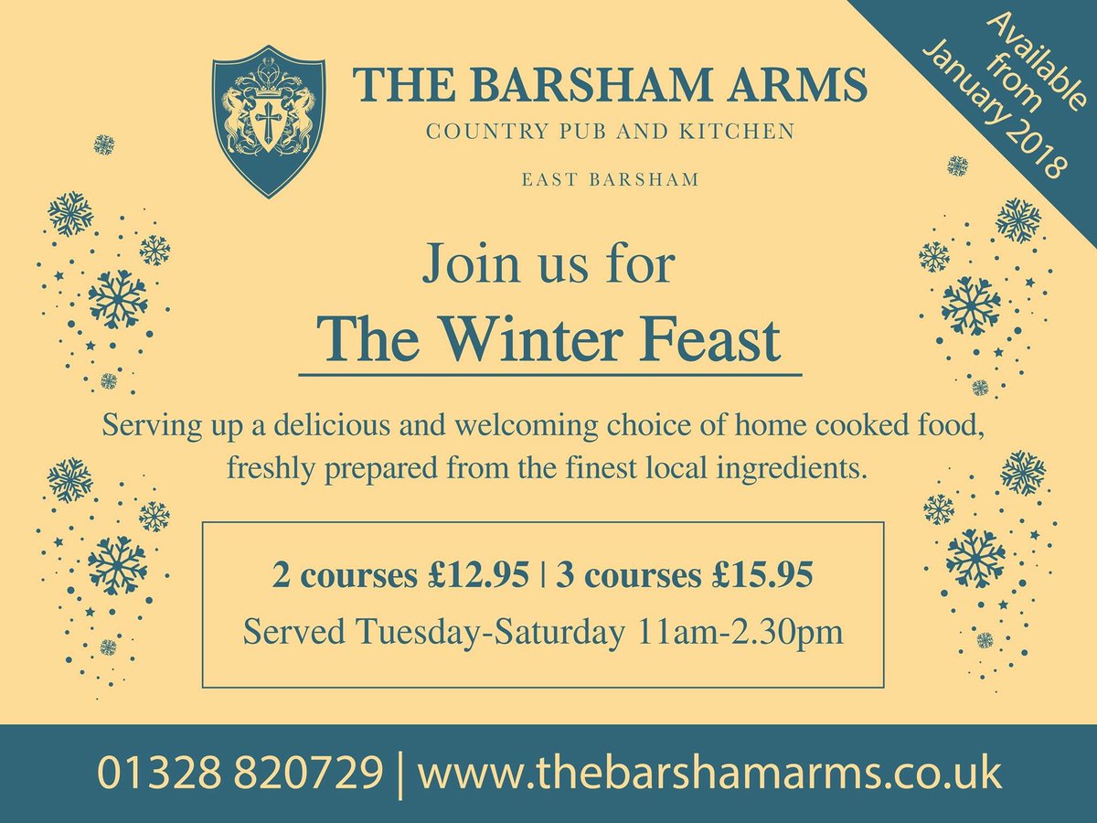thebarshamarms's tweet photo. Happy New Year to all! We’re introducing our new Winter Feast deal this month - with a weekly changing menu, view a sample menu here https://t.co/eUn4hBSLpT https://t.co/I8Oxpzjn49