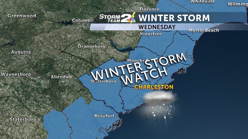 joshmarthers's tweet photo. WINTER STORM WATCH FOR WEDNESDAY
- Widespread winter mix expected to develop, transitioning to mainly snow and sleet 
- Up to 3” of snow and sleet possible, highest amounts near the coast
- Travel could become quite difficult
#chswx #chsnews https://t.co/TAuCTHfHKG