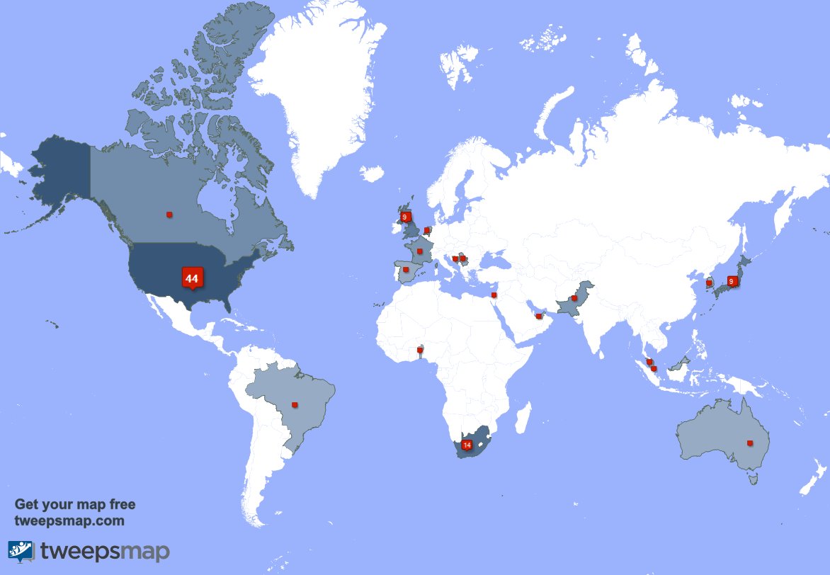 Neo_cosmos_'s tweet photo. My followers live in 19 countries: USA(42%), South Africa(14%)... https://t.co/Ntuhu6Q3A9 Get your free map! https://t.co/sf1ouvzpIE