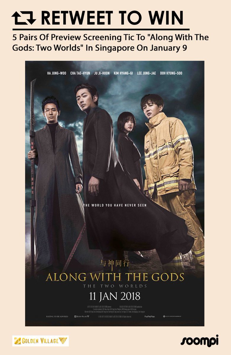 soompi's tweet photo. RETWEET TO WIN: 5 Pairs Of Preview Screening Tic To "Along With The Gods: Two Worlds" In Singapore On January 9. To participate, visit : https://t.co/Q5iKXqhE2w https://t.co/fKX6eog0o1